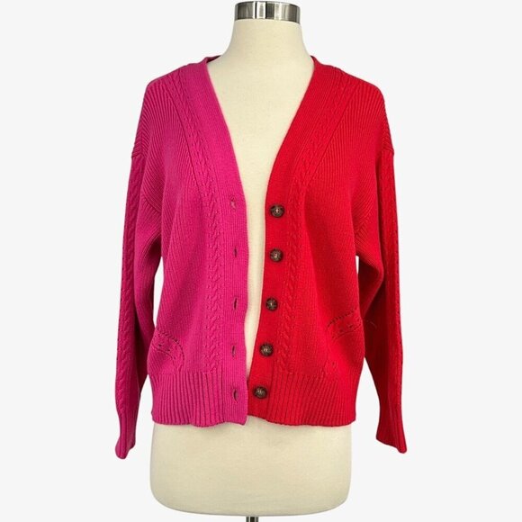 Marine Layer Robin Crop Cardigan Bubblegum Vermillion Size S Pink Red V Neck - Picture 1 of 9